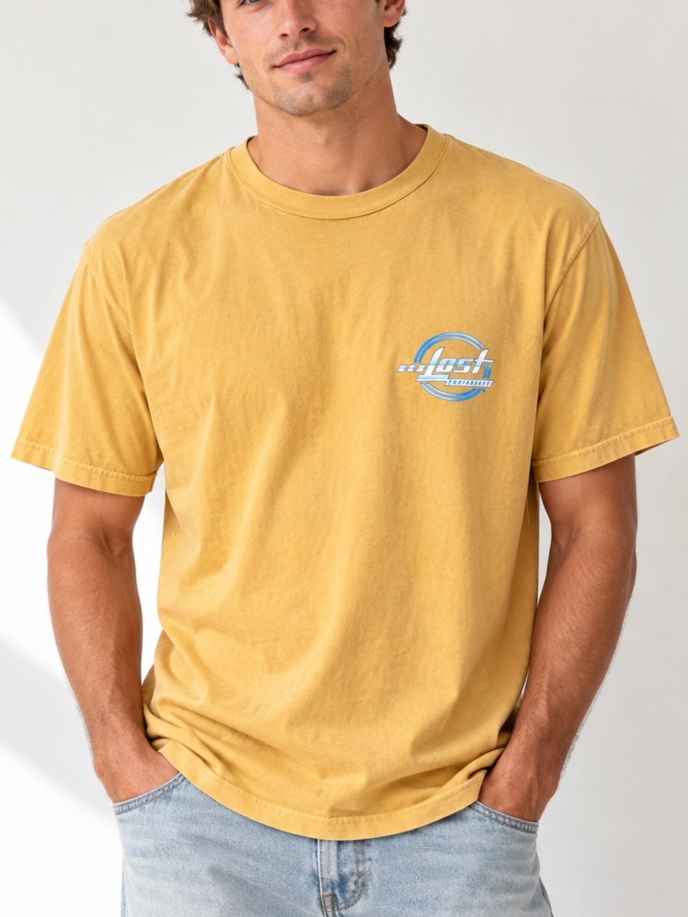 Lost Surfboards Men's Yellow Logo Graphic T-Shirt Size Large
